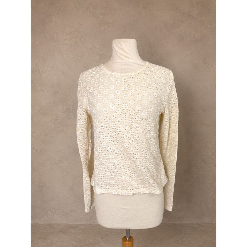 Old Navy Cream Lace Knit Long Sleeve Top Floral Textured Medium